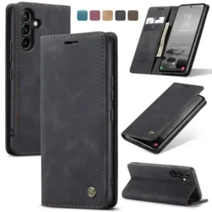 Samsung Galaxy Retro CaseMe Leather Flip Case For Tecno Spark 20, Spark 20 Pro and Tecno POP 8. - BLACK