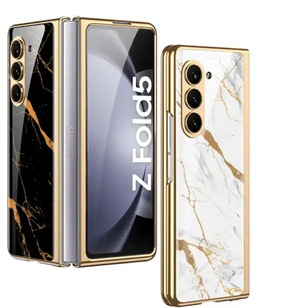 Samsung Galaxy Z Fold 5 5G and Z Fold 6 5G Marble Luxury Gold Electroplated Case