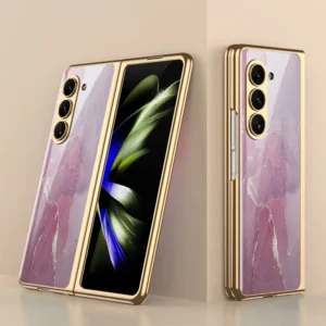 Samsung Galaxy Z Fold 5 5G, Z Fold 6 5G and Z Fold 7 5G Marble Luxury Gold Electroplated Case - Marble Purple