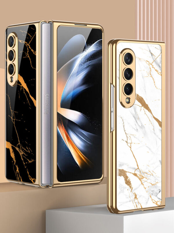 Samsung Galaxy Z Fold 5 5G and Z Fold 6 5G Marble Luxury Gold Electroplated Case - Image 8