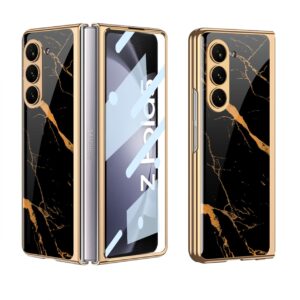 Samsung Galaxy Z Fold 5 5G, Z Fold 6 5G and Z Fold 7 5G Marble Luxury Gold Electroplated Case - Marble Black