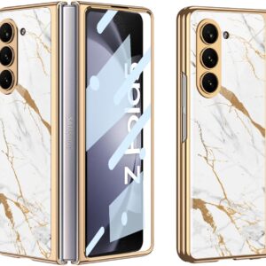 Samsung Galaxy Z Fold 5 5G, Z Fold 6 5G and Z Fold 7 5G Marble Luxury Gold Electroplated Case - Marble White