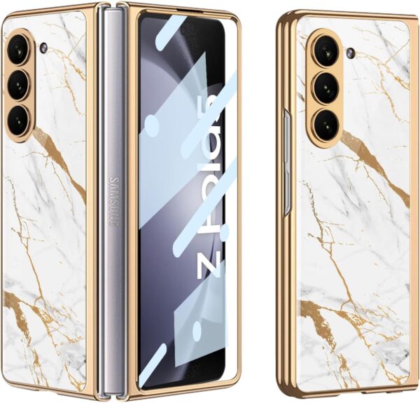 Samsung Galaxy Z Fold 5 5G and Z Fold 6 5G Marble Luxury Gold Electroplated Case - Image 2