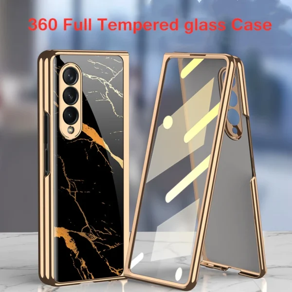 Samsung Galaxy Z Fold 5 5G and Z Fold 6 5G Marble Luxury Gold Electroplated Case - Image 15