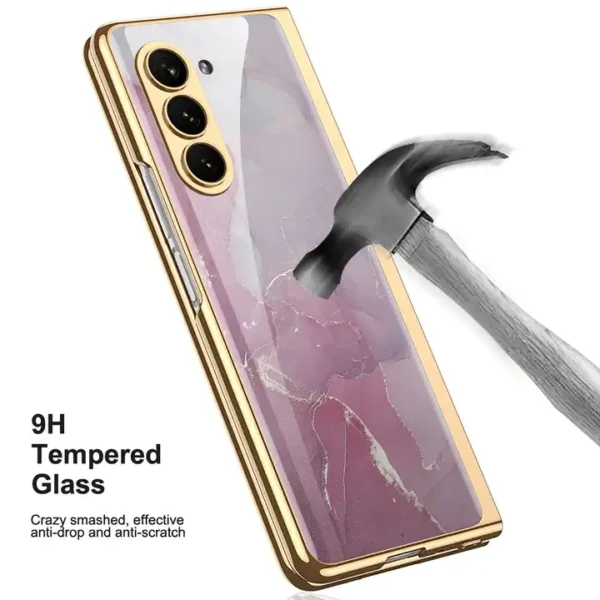 Samsung Galaxy Z Fold 5 5G and Z Fold 6 5G Marble Luxury Gold Electroplated Case - Image 13