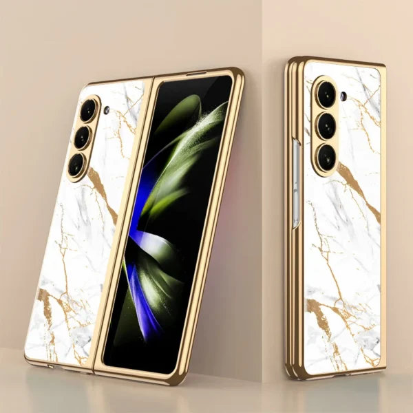 Samsung Galaxy Z Fold 5 5G and Z Fold 6 5G Marble Luxury Gold Electroplated Case - Image 4