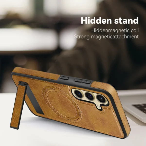 Luxury Premium PU Leather Invisible Stand Magnetic Wireless Charging Case Cover For Samsung Series - Image 13