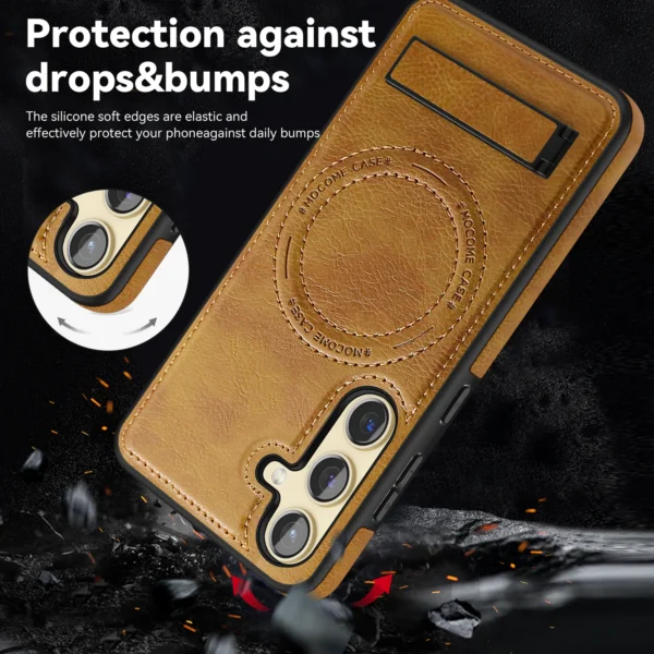 Luxury Premium PU Leather Invisible Stand Magnetic Wireless Charging Case Cover For Samsung Series - Image 8