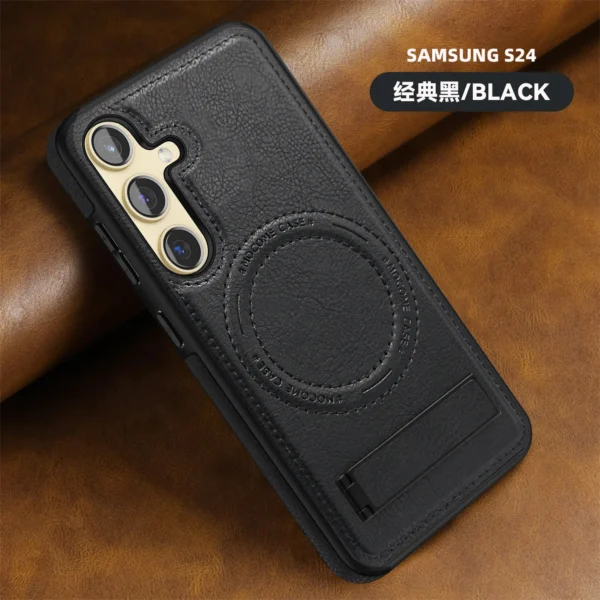 Luxury Premium PU Leather Invisible Stand Magnetic Wireless Charging Case Cover For Samsung Series - Image 6