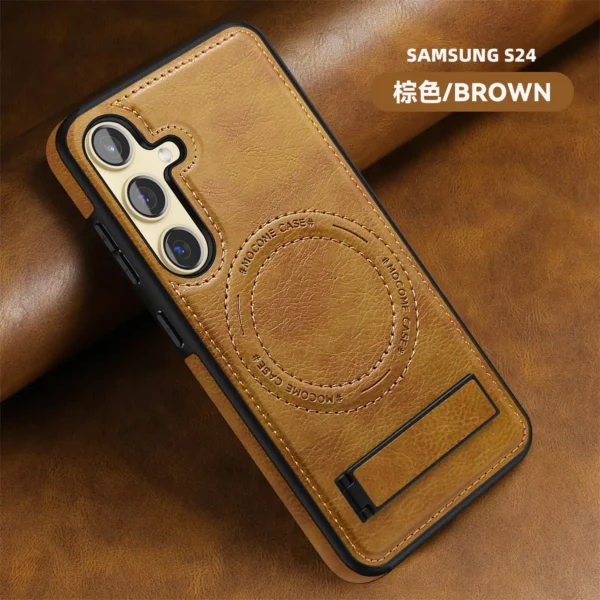 Luxury Premium PU Leather Invisible Stand Magnetic Wireless Charging Case Cover For Samsung Series - Image 5