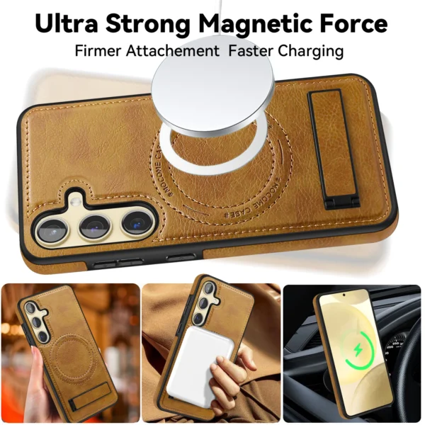 Luxury Premium PU Leather Invisible Stand Magnetic Wireless Charging Case Cover For Samsung Series - Image 17