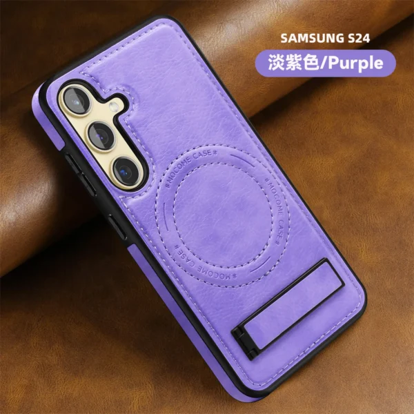 Luxury Premium PU Leather Invisible Stand Magnetic Wireless Charging Case Cover For Samsung Series - Image 14