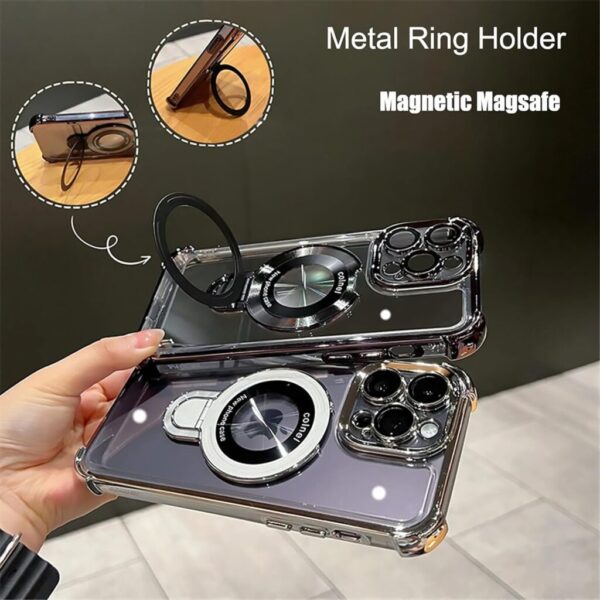 Transparent Magnetic Stand Case Shockproof Cover for iPhone 15/ 14 /13 /12Pro Max Magsafe Wireless Charging Airbag - Image 6