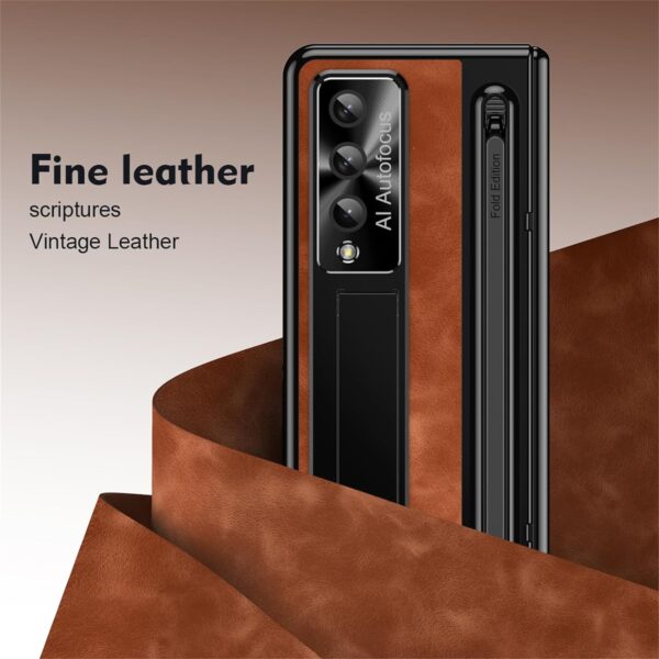 Luxury Autofocus Leather Folding Stand Phone Case For Samsung Galaxy Z Fold 3 and Z Fold 4 - Image 5