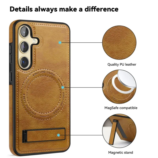 Luxury Premium PU Leather Invisible Stand Magnetic Wireless Charging Case Cover For Samsung Series - Image 4