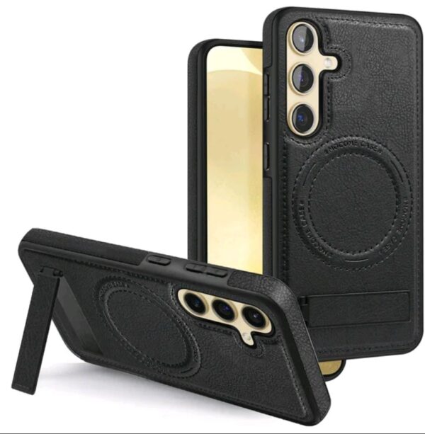 Luxury Premium PU Leather Invisible Stand Magnetic Wireless Charging Case Cover For Samsung Series - Image 3