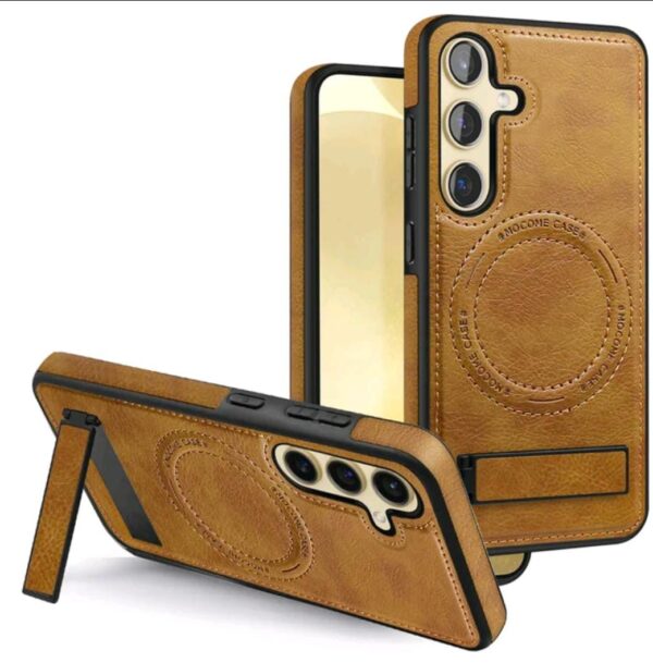 Luxury Premium PU Leather Invisible Stand Magnetic Wireless Charging Case Cover For Samsung Series - Image 15