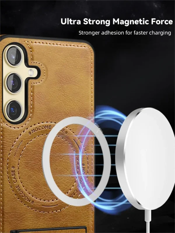 Luxury Premium PU Leather Invisible Stand Magnetic Wireless Charging Case Cover For Samsung Series - Image 12