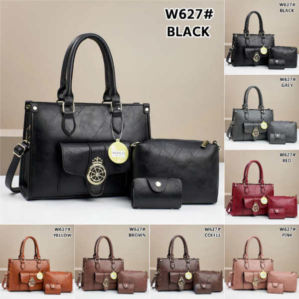 Elegant super 3 in 1 Design Top Grain Textured Leather Fashion Handbag Set - Image 2