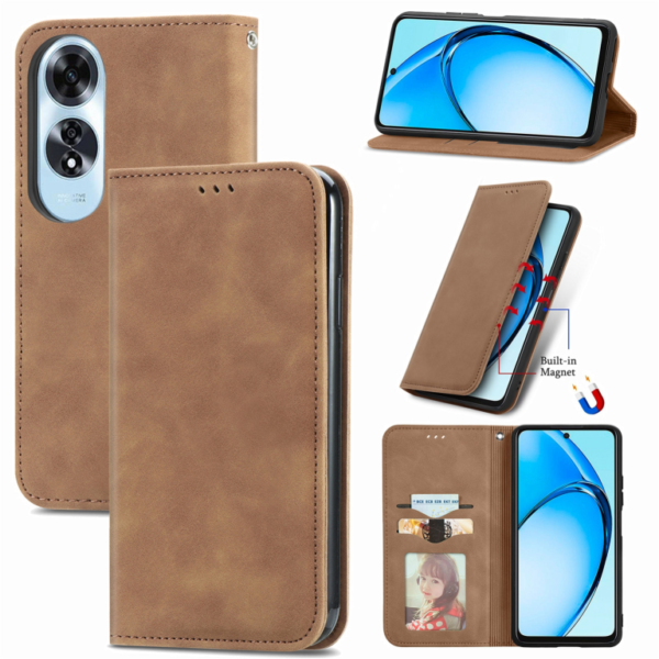 Forwenw Oppo Reno Reno12 5G and Reno 12F 5G Soft Slim Folio Retro Flip Leather Wallet Case with 2 Cards Slot