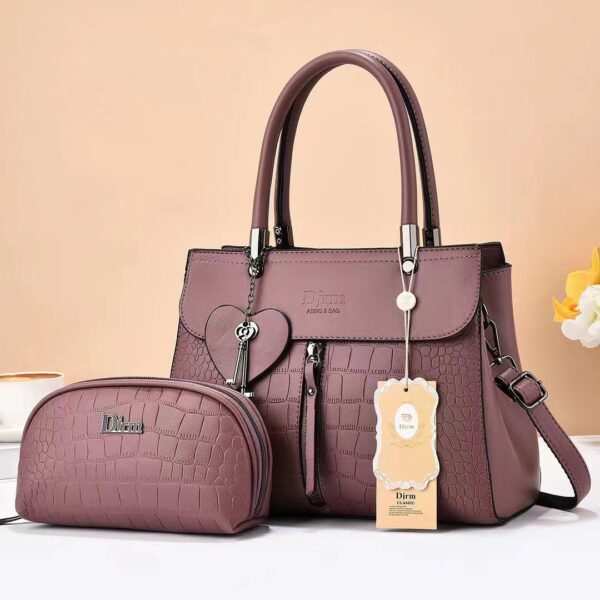 Elegant 2-in-1 Croc-Embossed Leather Handbag Set with Matching Cosmetic Pouch - Image 9