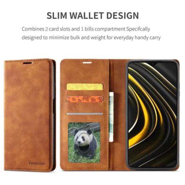 Forwenw Oppo Reno Reno12 5G and Reno 12F 5G Soft Slim Folio Retro Flip Leather Wallet Case with 2 Cards Slot - Image 3