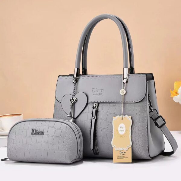 Elegant 2-in-1 Croc-Embossed Leather Handbag Set with Matching Cosmetic Pouch - Image 8