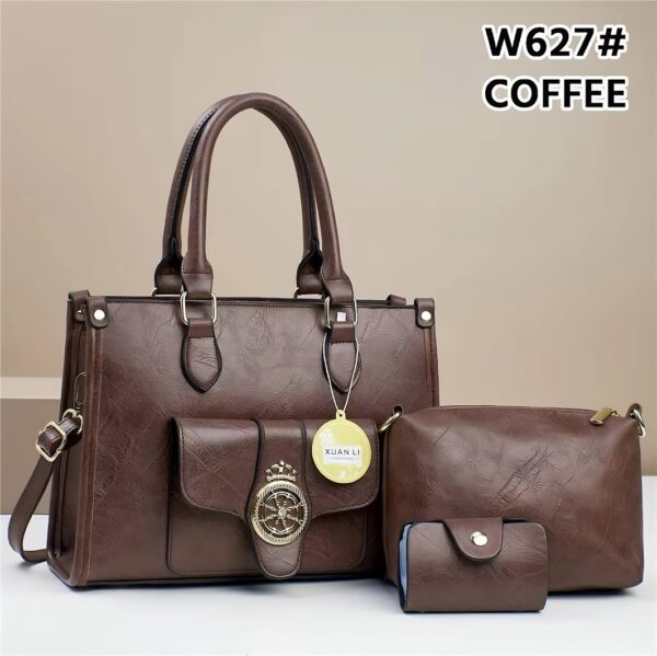 Elegant super 3 in 1 Design Top Grain Textured Leather Fashion Handbag Set - Image 5