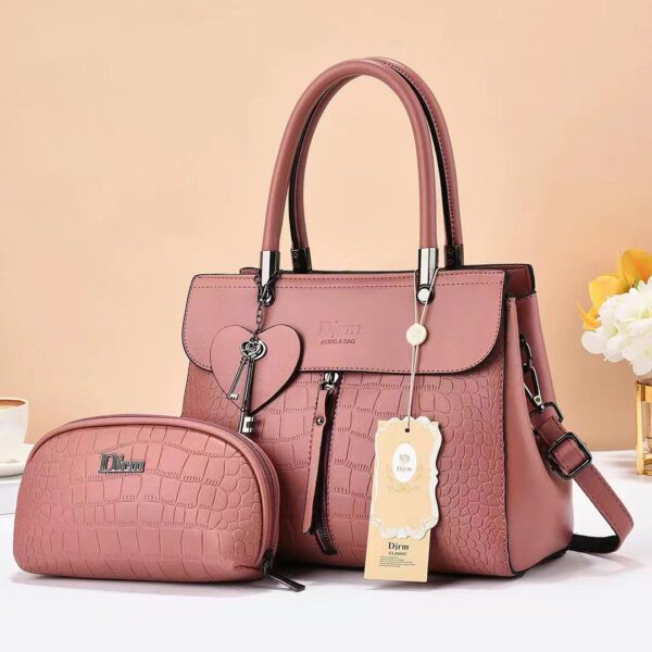 Elegant 2-in-1 Croc-Embossed Leather Handbag Set with Matching Cosmetic Pouch - Image 6