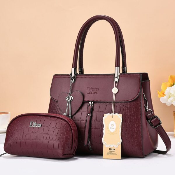 Elegant 2-in-1 Croc-Embossed Leather Handbag Set with Matching Cosmetic Pouch - Image 4