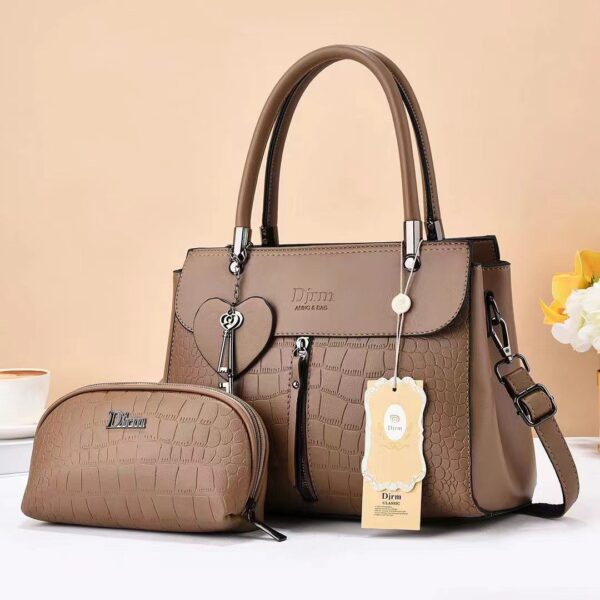 Elegant 2-in-1 Croc-Embossed Leather Handbag Set with Matching Cosmetic Pouch - Image 3