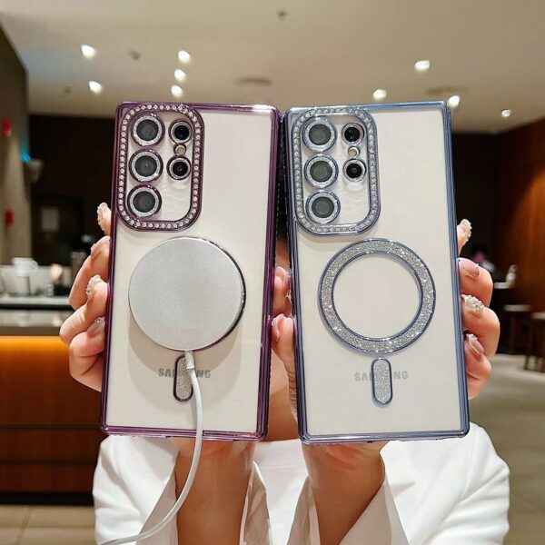 Luxury Plating Diamond Glitter Clear Case For Samsung Galaxy S24 Ultra and S25 Ultra Magsafe Magnetic Wireless Charge Bling Cover - Image 6