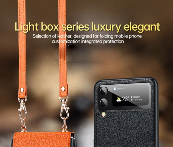 SULADA Litchi Texture Leather + TPU Phone Case with Strap Case Cover For Z Flip 3 and Z Flip 4 - Image 4