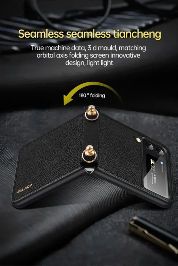SULADA Litchi Texture Leather + TPU Phone Case with Strap Case Cover For Z Flip 3 and Z Flip 4 - Image 8