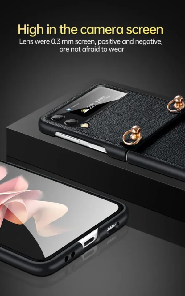 SULADA Litchi Texture Leather + TPU Phone Case with Strap Case Cover For Z Flip 3 and Z Flip 4 - Image 10