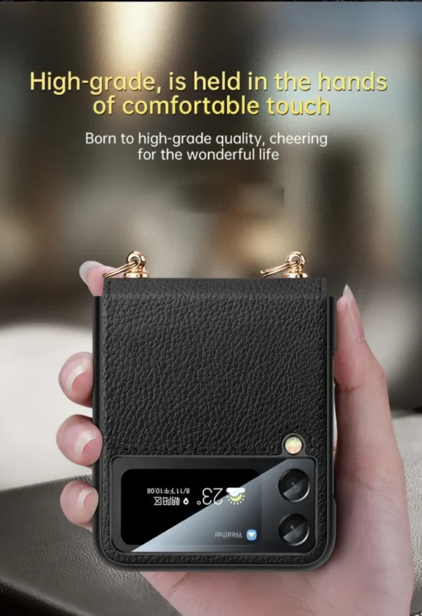 SULADA Litchi Texture Leather + TPU Phone Case with Strap Case Cover For Z Flip 3 and Z Flip 4 - Image 5
