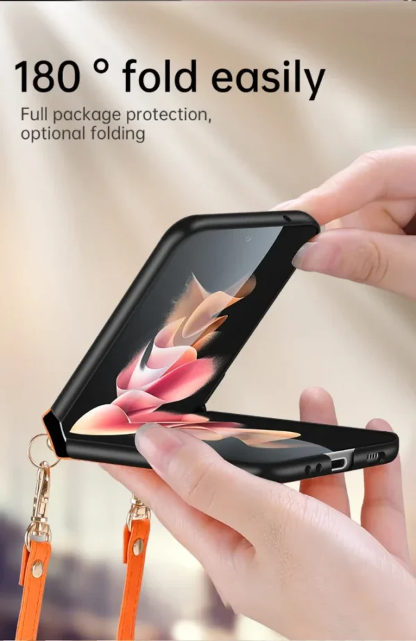 SULADA Litchi Texture Leather + TPU Phone Case with Strap Case Cover For Z Flip 3 and Z Flip 4 - Image 7