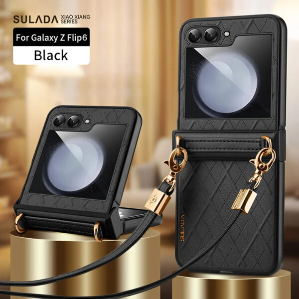 SULADA Litchi Texture Leather + TPU Phone Case with Strap Case Cover For Z Flip 5/Z Flip 6 - Image 3