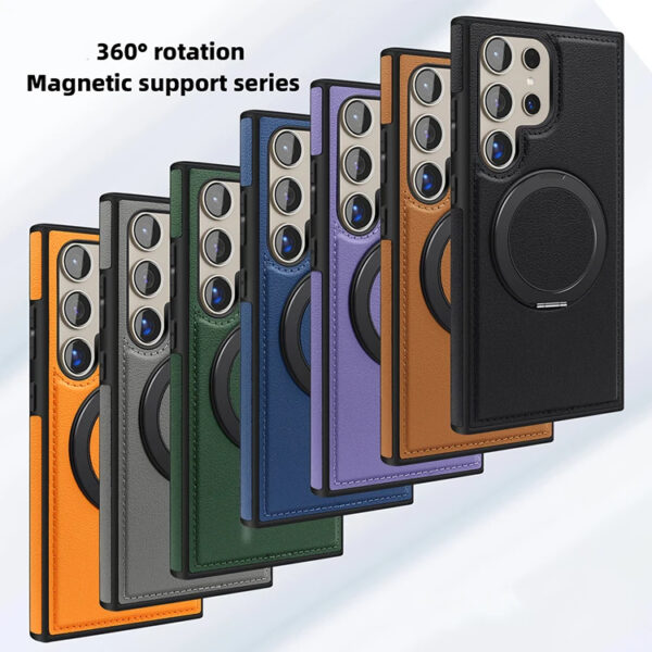 Super Quality 360° Rotating Ring Kickstand Leather Phone Case Cover For Samsung Galaxy S Series - Image 3