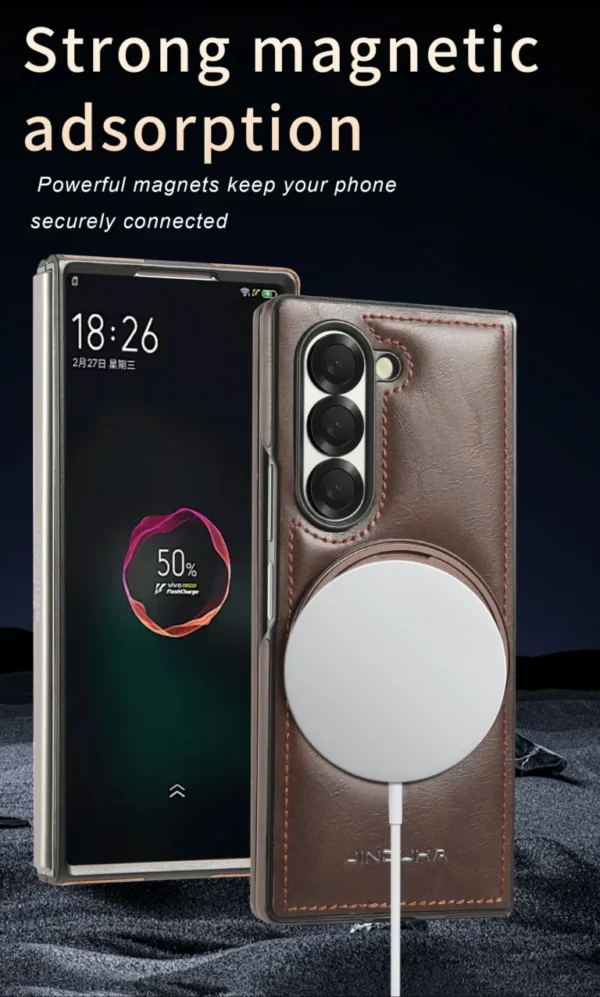 Luxury Premium PU Leather Folding Invisible Holder Magsafe Phone Case Cover for Samsung Galaxy Z Fold 3/Z Fold 4/Z Fold 5/Z Fold 6 - Image 5
