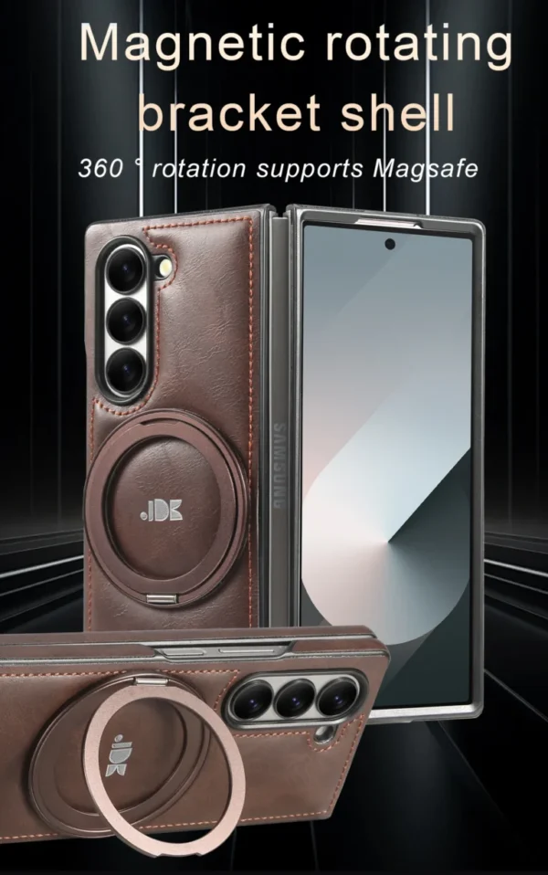 Luxury Premium PU Leather Folding Invisible Holder Magsafe Phone Case Cover for Samsung Galaxy Z Fold 3/Z Fold 4/Z Fold 5/Z Fold 6 - Image 3