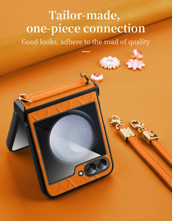 SULADA Litchi Texture Leather + TPU Phone Case with Strap Case Cover For Z Flip 5/Z Flip 6 - Image 2