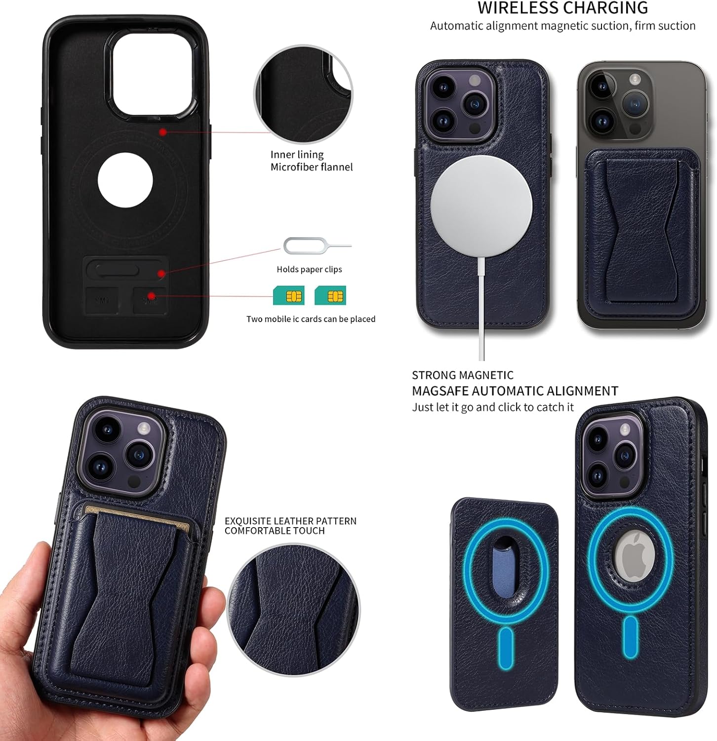 iPhone 14/15/16 Pro Max Case Leather, 2 in 1 Detachable,Compatible with MagSafe,with Card Holder, PU Leather Kickstand Card Slots Case. - Image 18