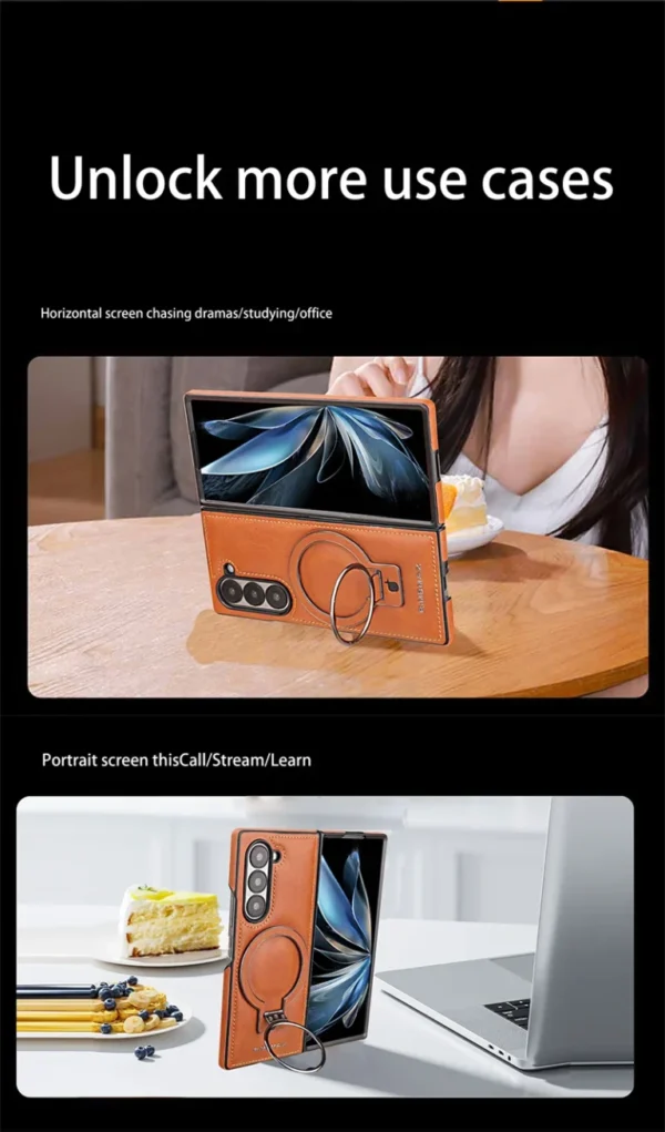 Luxury Premium PU Leather Folding Invisible Holder Magsafe Phone Case Cover for Samsung Galaxy Z Fold 3/Z Fold 4/Z Fold 5/Z Fold 6 - Image 12