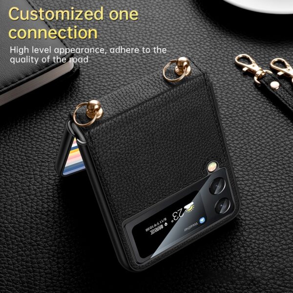 SULADA Litchi Texture Leather + TPU Phone Case with Strap Case Cover For Z Flip 3 and Z Flip 4 - Image 11