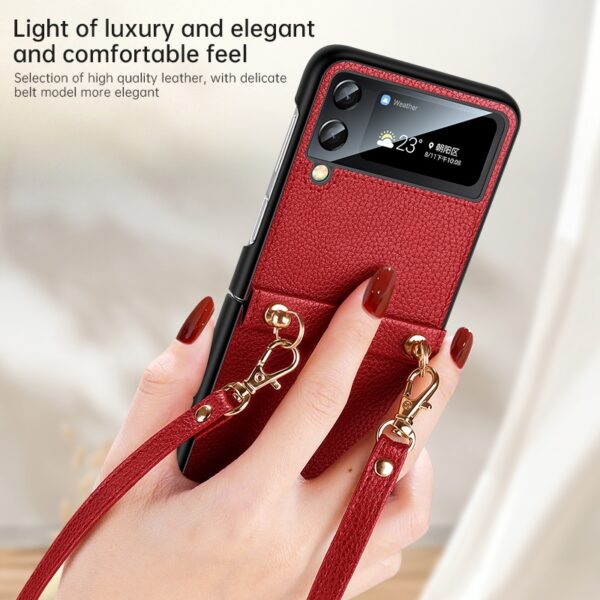 SULADA Litchi Texture Leather + TPU Phone Case with Strap Case Cover For Z Flip 3 and Z Flip 4 - Image 13