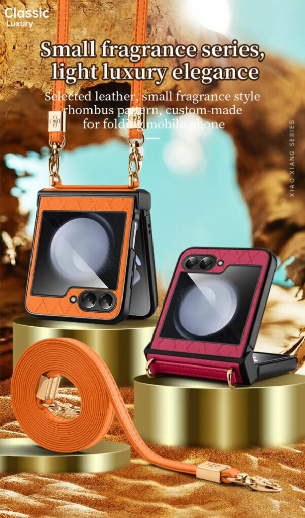 SULADA Litchi Texture Leather + TPU Phone Case with Strap Case Cover For Z Flip 5/Z Flip 6 - Image 5