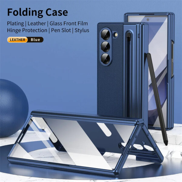 Premium Leather Case For Z Fold 3 and Z Fold 4 with S Pen Holder & Slim StylusPen Slot Case with Hinge Protection Screen Protector All-Inclusive Protective Cover. - Image 5