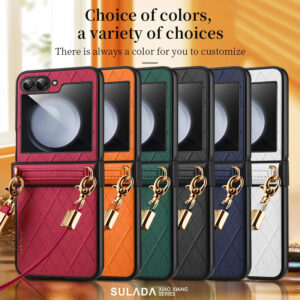 SULADA Litchi Texture Leather + TPU Phone Case with Strap Case Cover For Z Flip 5/Z Flip 6