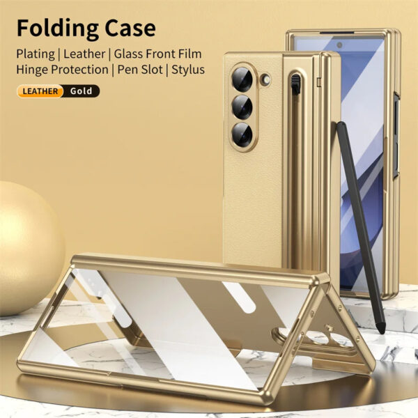 Premium Leather Case For Z Fold 3 and Z Fold 4 with S Pen Holder & Slim StylusPen Slot Case with Hinge Protection Screen Protector All-Inclusive Protective Cover. - Image 2